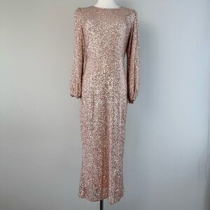 NWT Ivy City Co Lady Dress Size S Midi Rose Gold Pink Sequin Holiday Party Glam